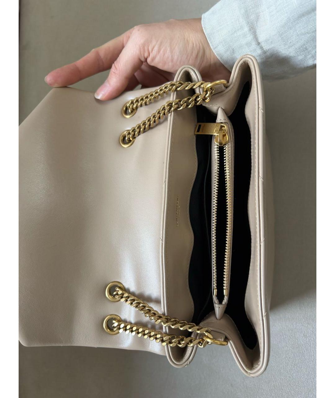 SAINT LAURENT Бежевая кожаная сумка через плечо, фото 3