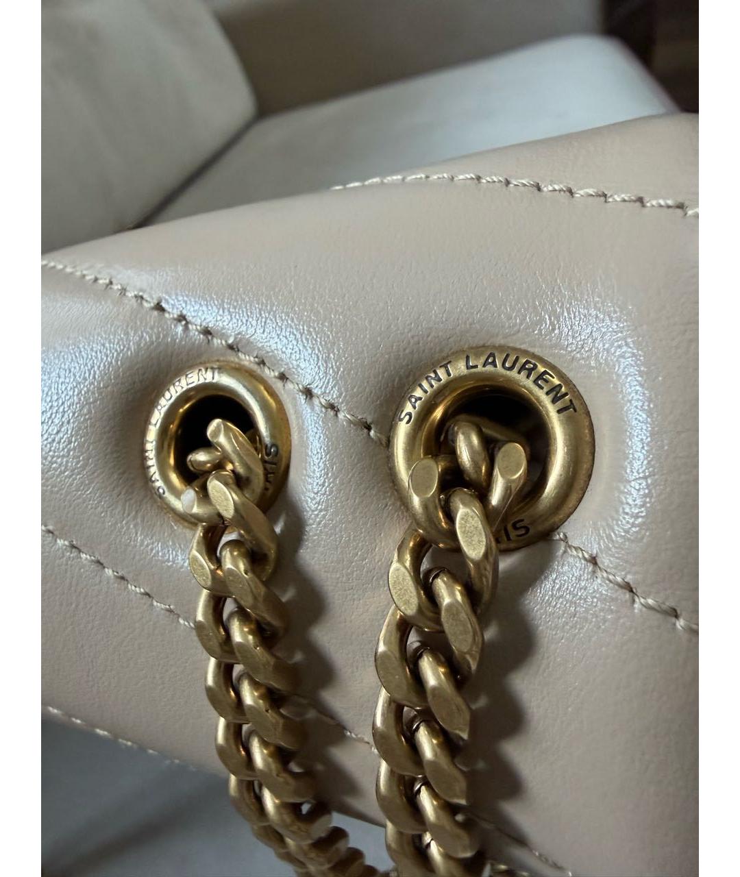 SAINT LAURENT Бежевая кожаная сумка через плечо, фото 6