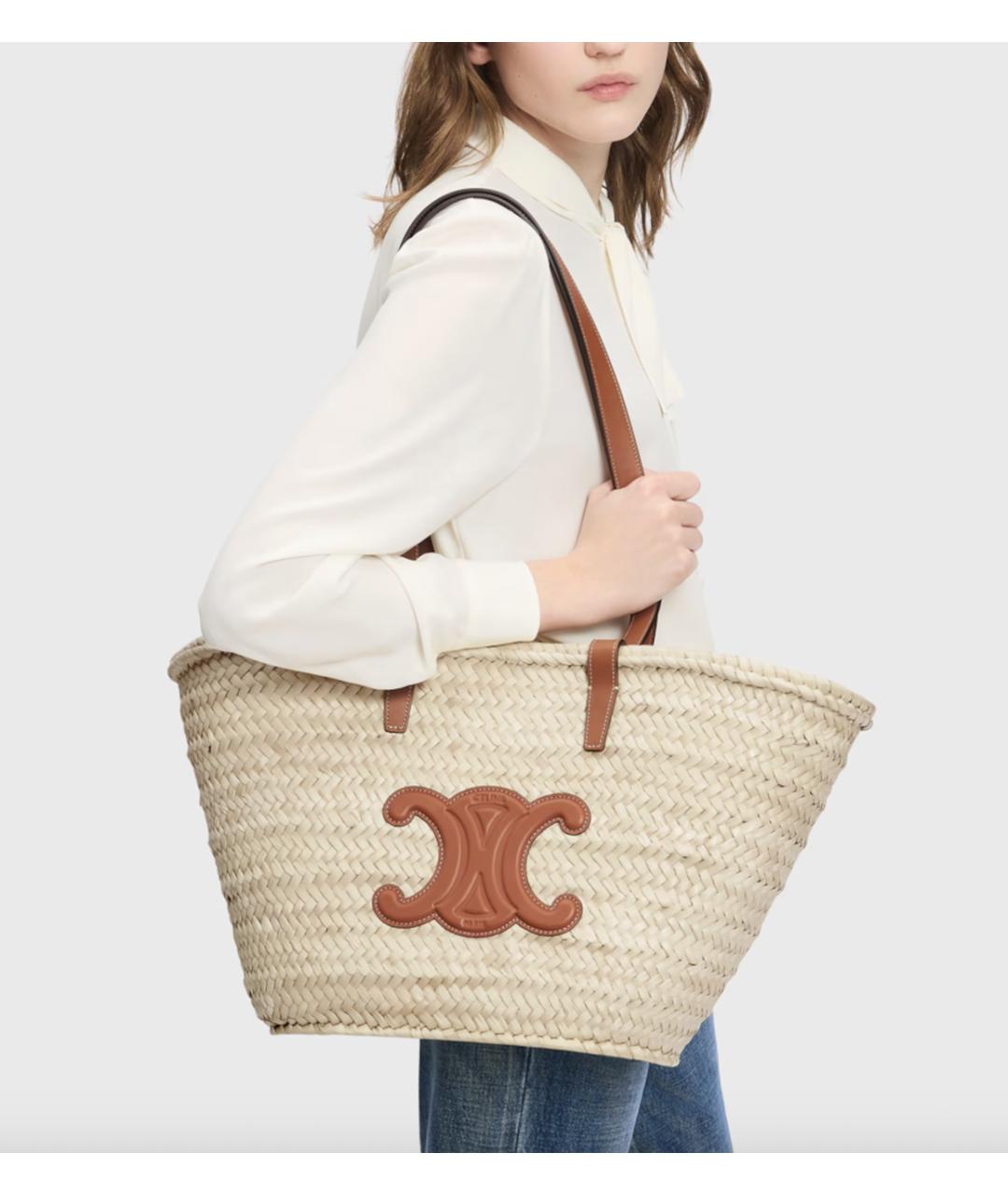 CELINE Бежевая пелетеная сумка тоут, фото 2