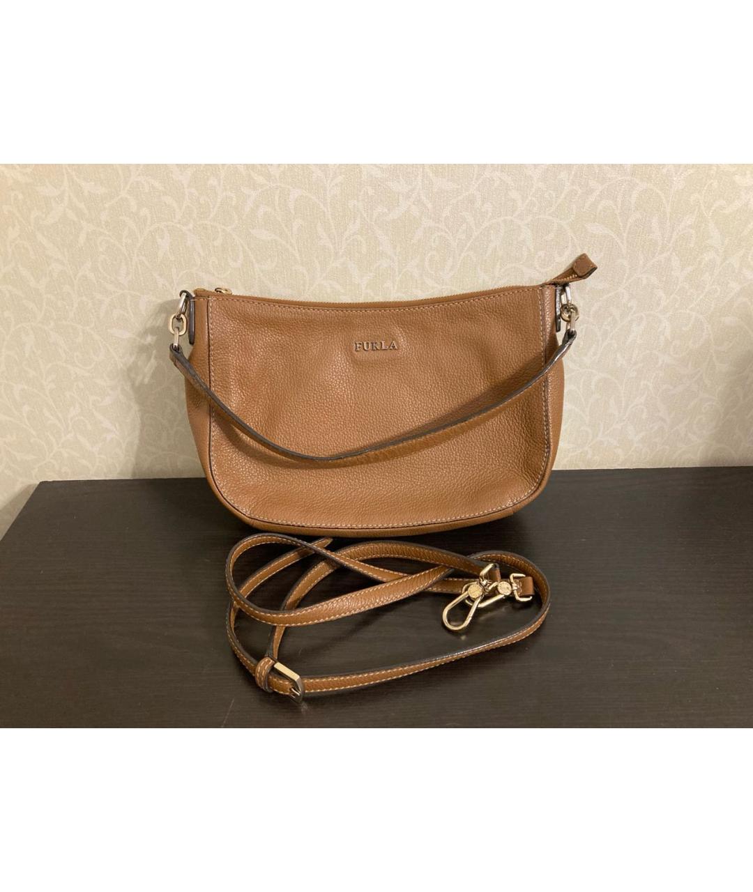 FURLA Коричневая кожаная сумка через плечо, фото 5