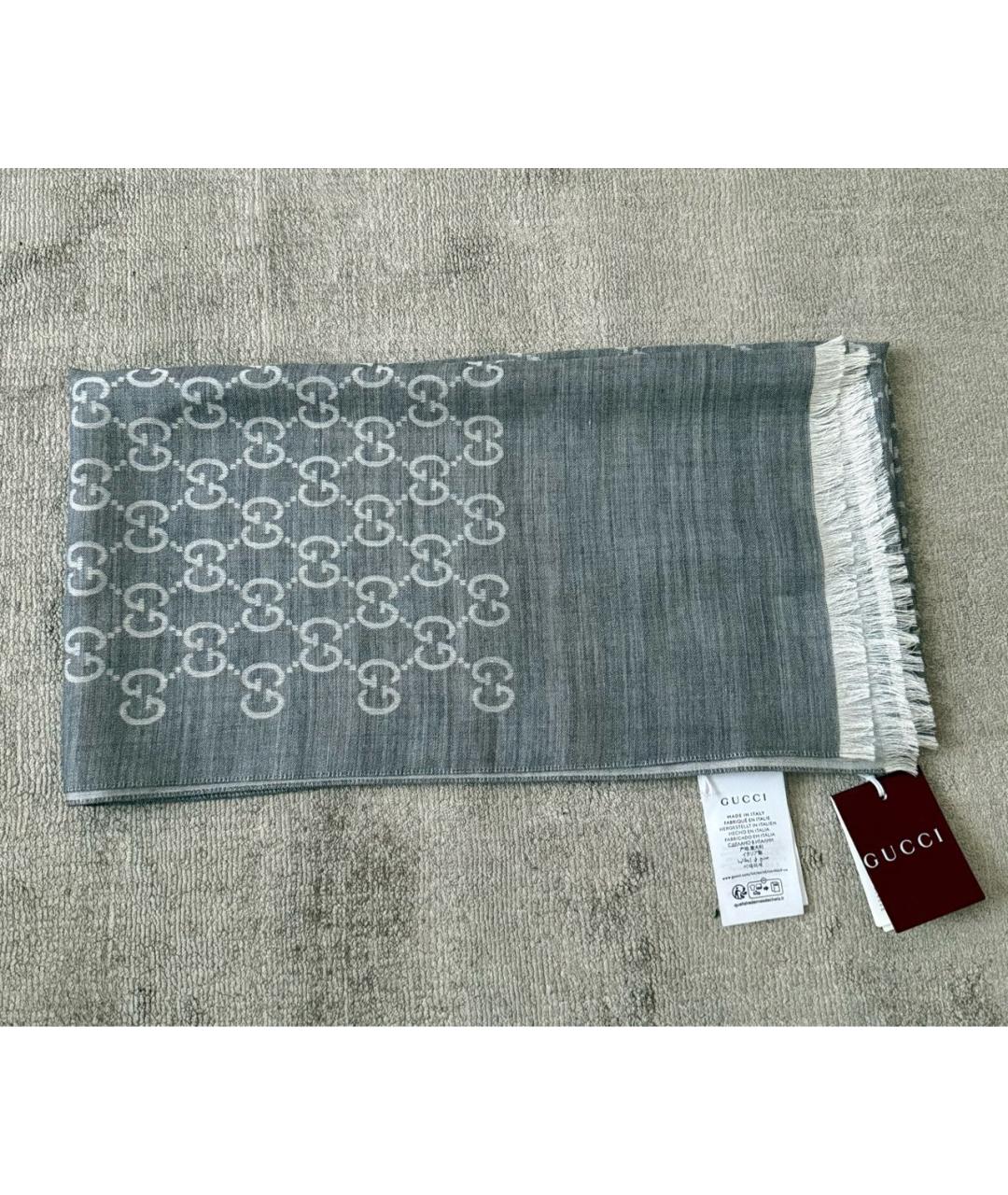 GUCCI Серый шерстяной шарф, фото 9