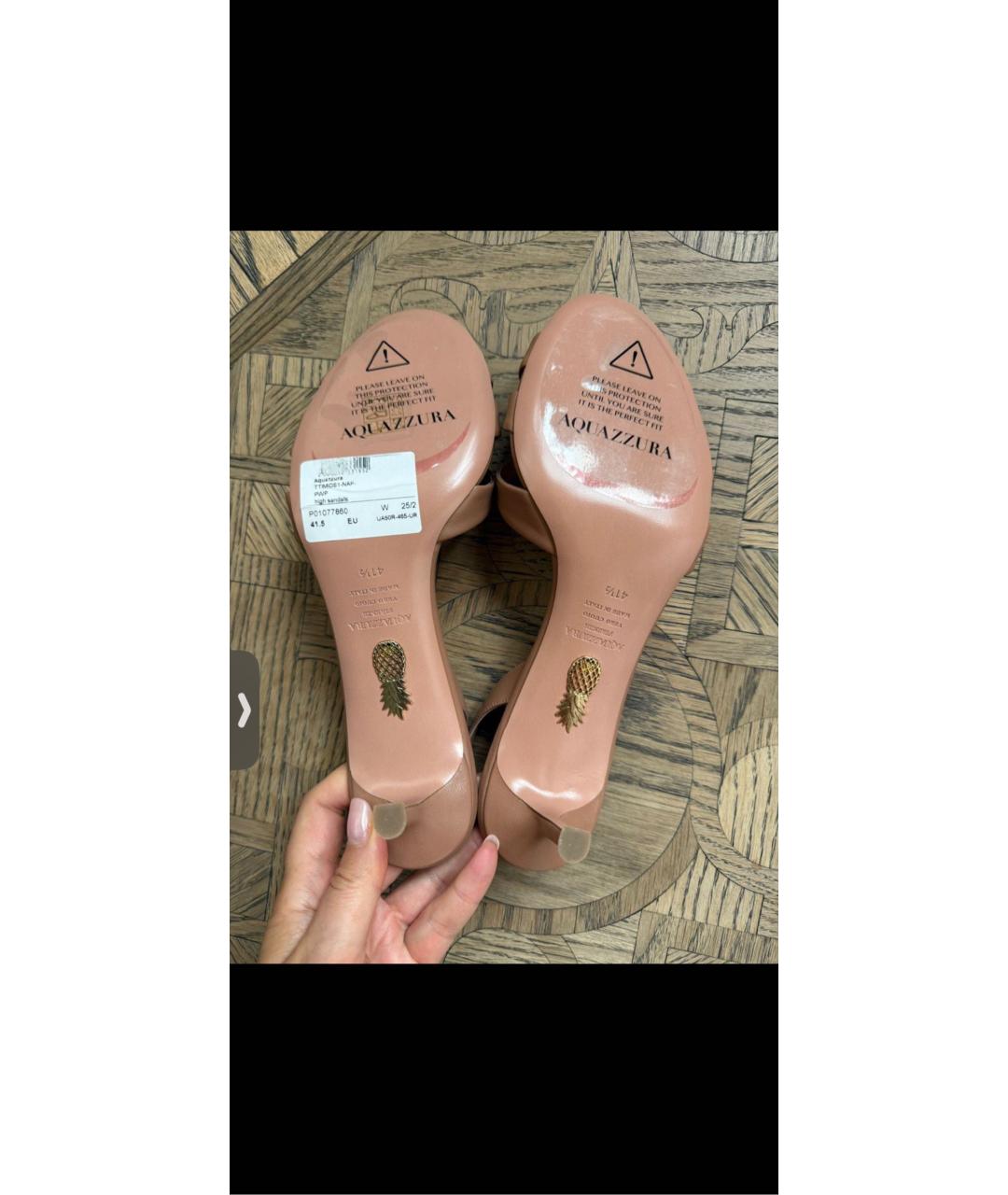 AQUAZZURA Бежевые кожаные босоножки, фото 6