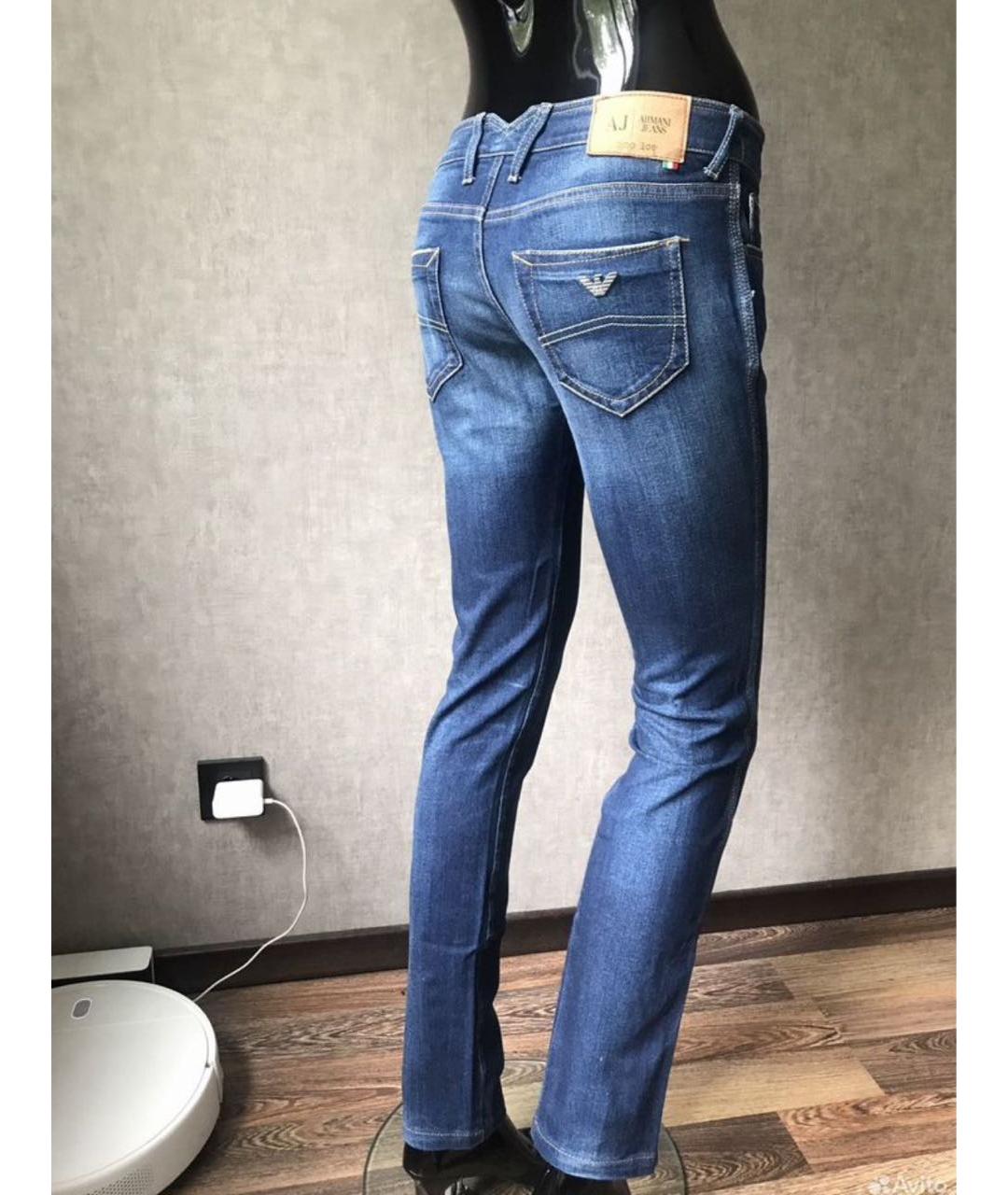 ARMANI JEANS Синие хлопковые прямые джинсы, фото 6