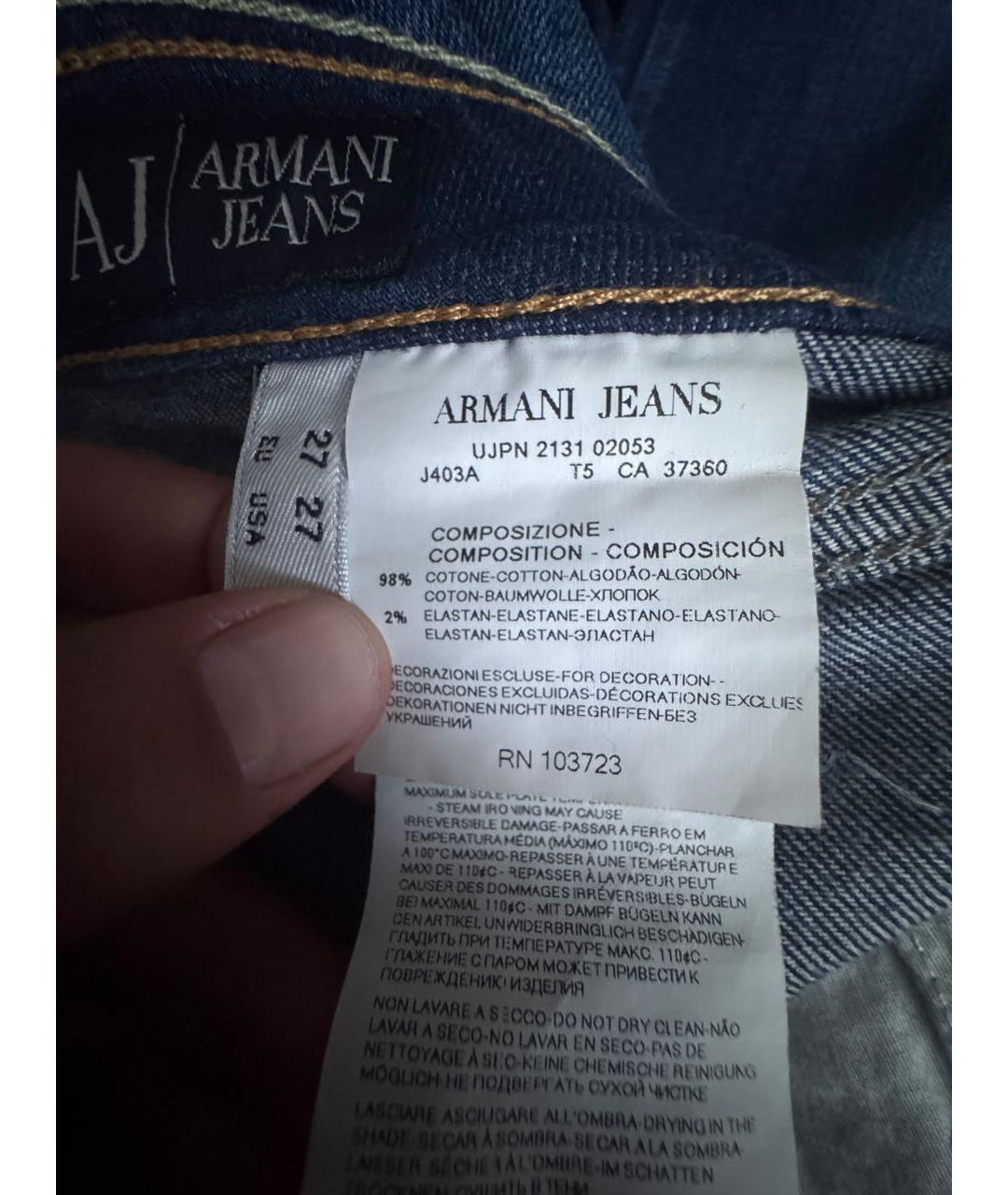 ARMANI JEANS Синие хлопковые прямые джинсы, фото 3