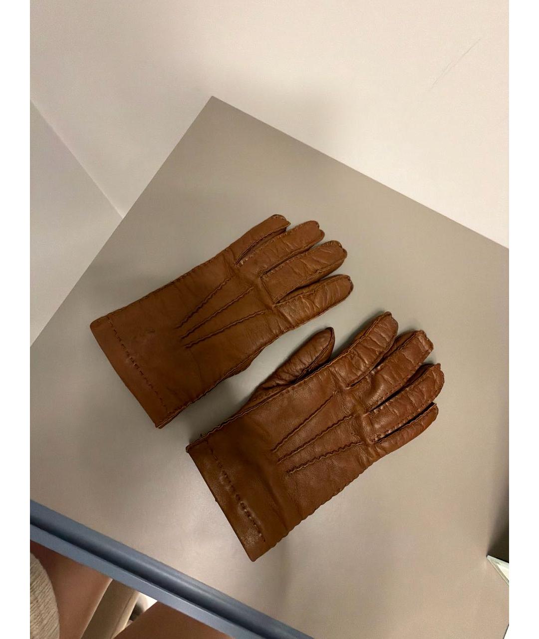MIU MIU Коричневые кожаные перчатки, фото 2