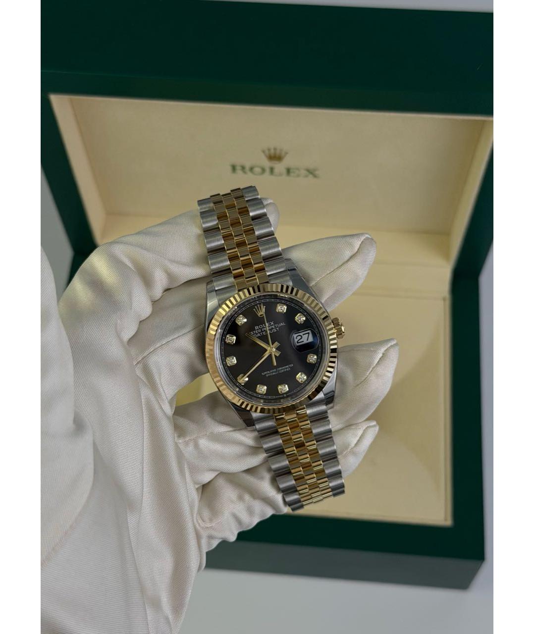 ROLEX Черные часы из желтого золота, фото 3