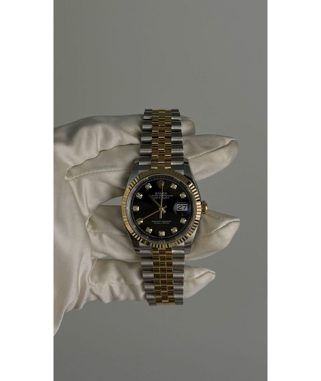 ROLEX Черные часы из желтого золота, фото 2