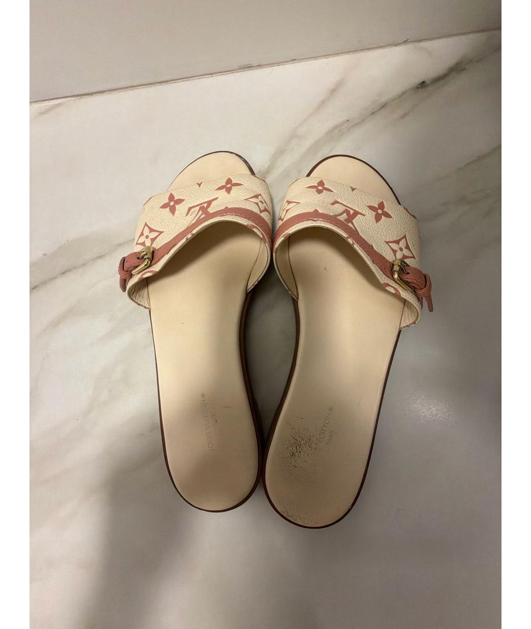 LOUIS VUITTON Белые кожаные шлепанцы, фото 3