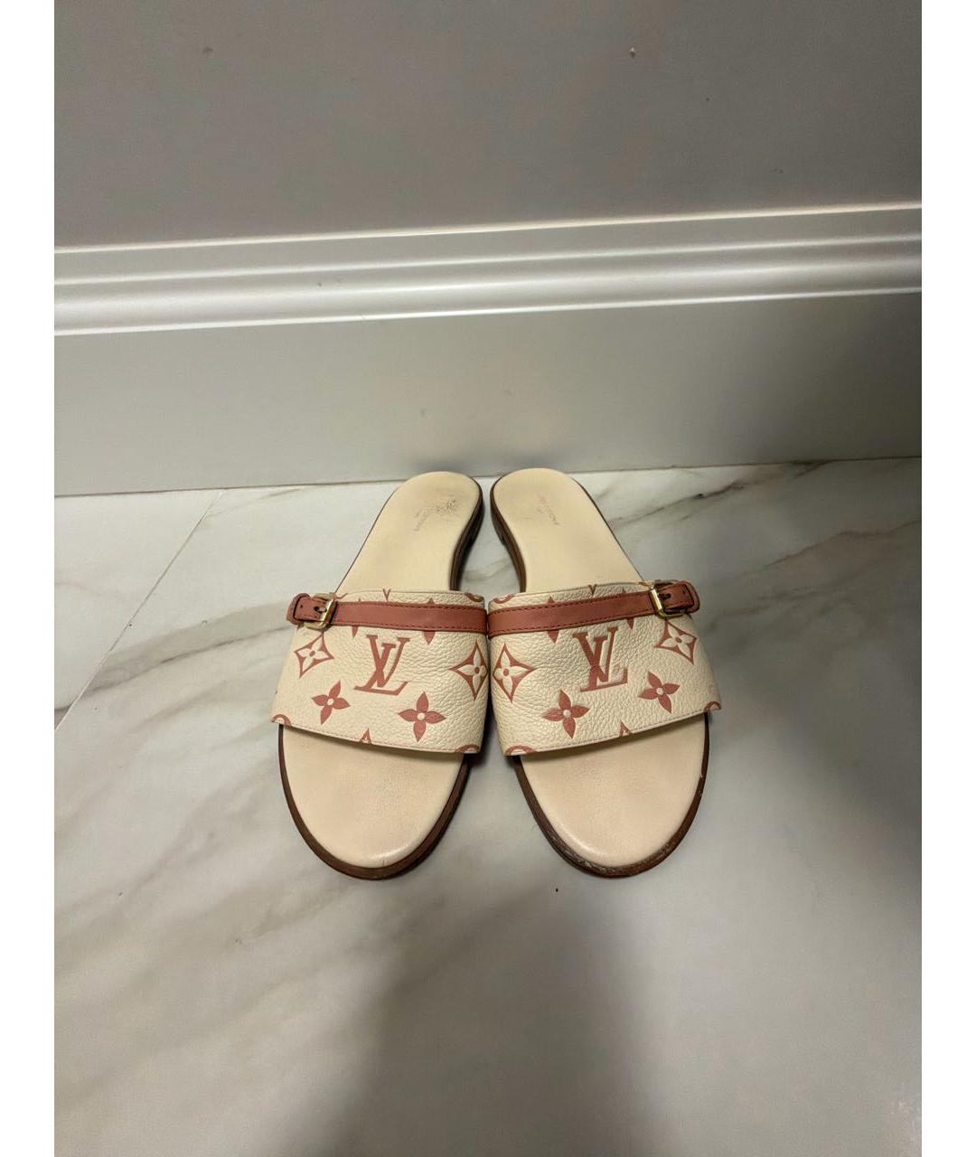 LOUIS VUITTON Белые кожаные шлепанцы, фото 2
