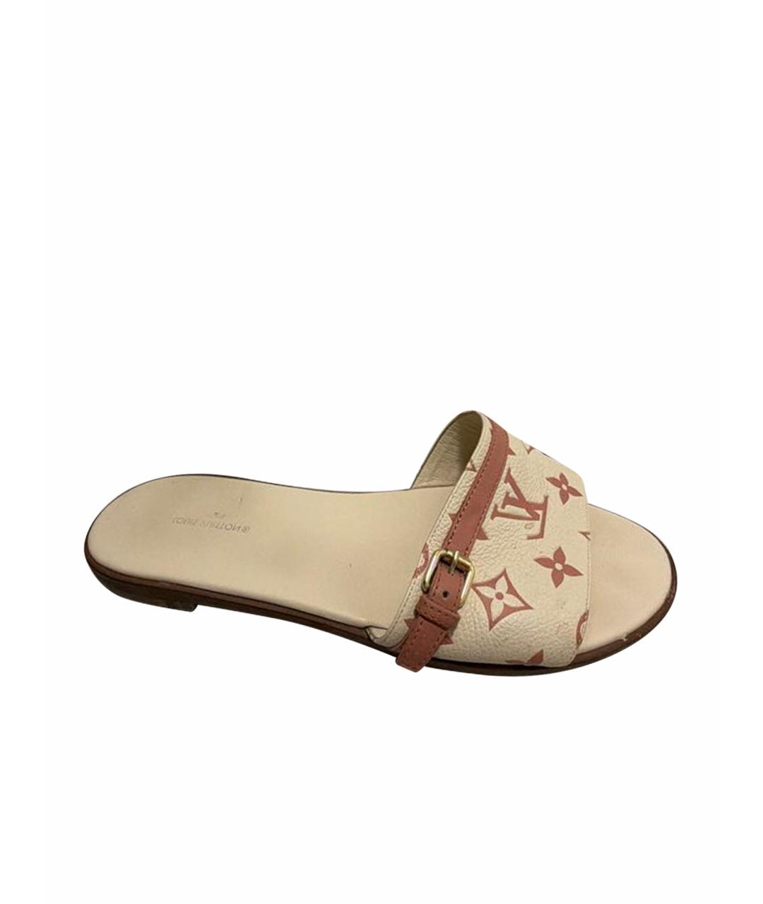 LOUIS VUITTON Белые кожаные шлепанцы, фото 1