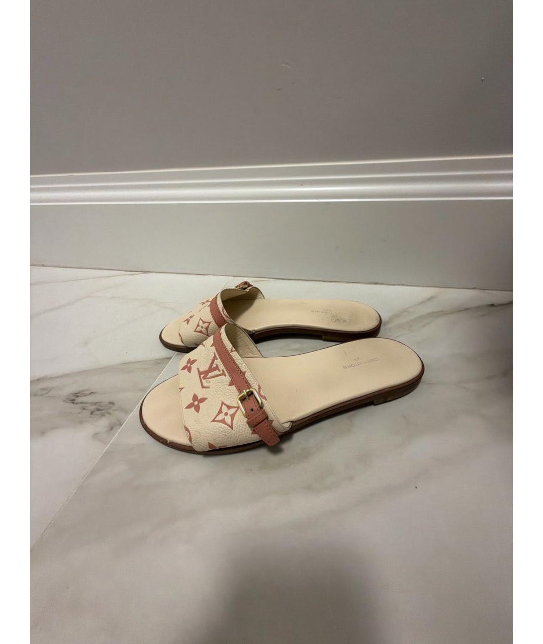 LOUIS VUITTON Белые кожаные шлепанцы, фото 5