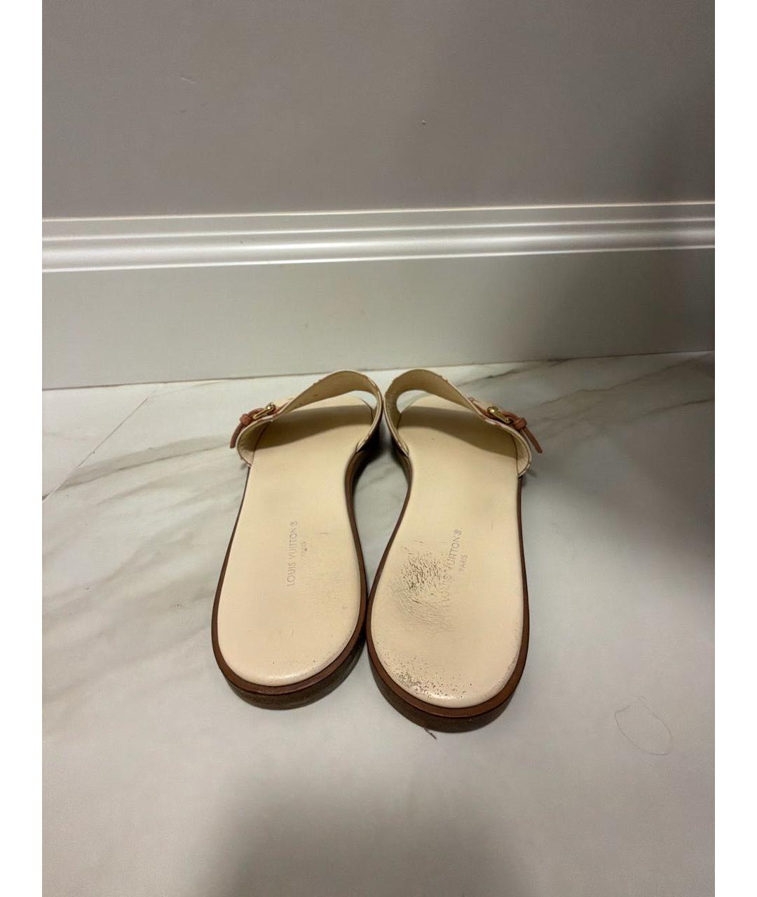 LOUIS VUITTON Белые кожаные шлепанцы, фото 4