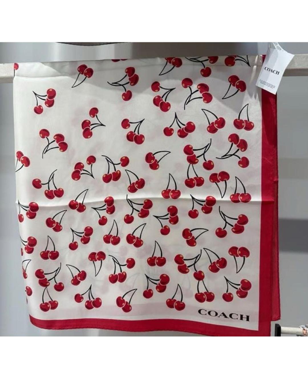 COACH Бордовый шелковый платок, фото 7