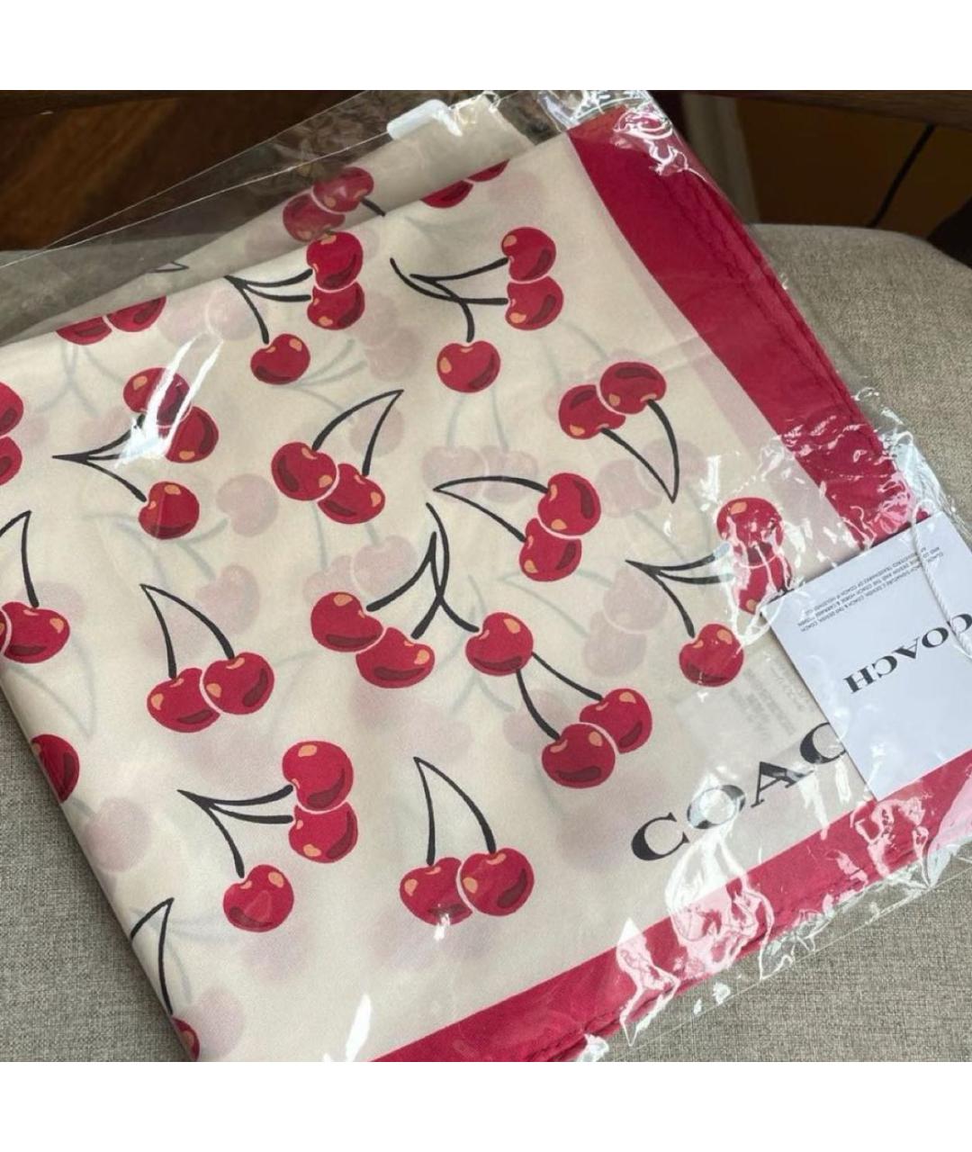 COACH Бордовый шелковый платок, фото 8