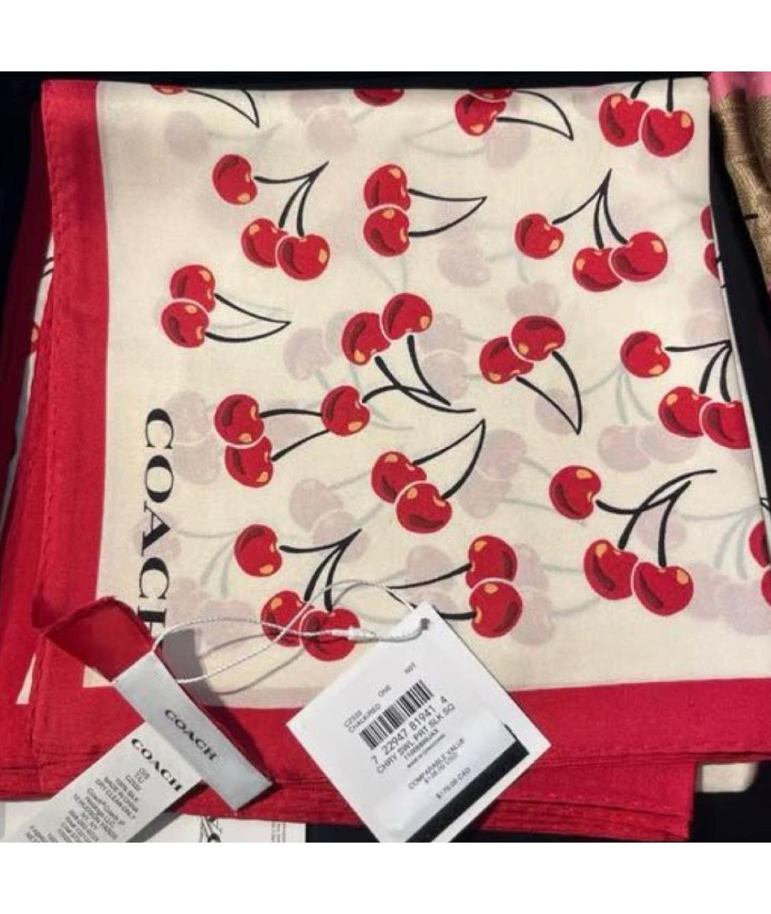COACH Бордовый шелковый платок, фото 3