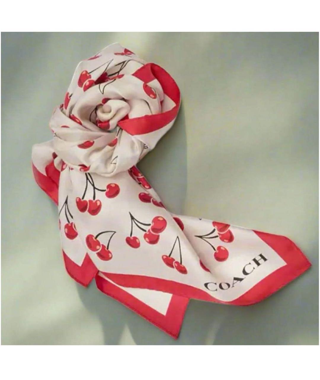COACH Бордовый шелковый платок, фото 5