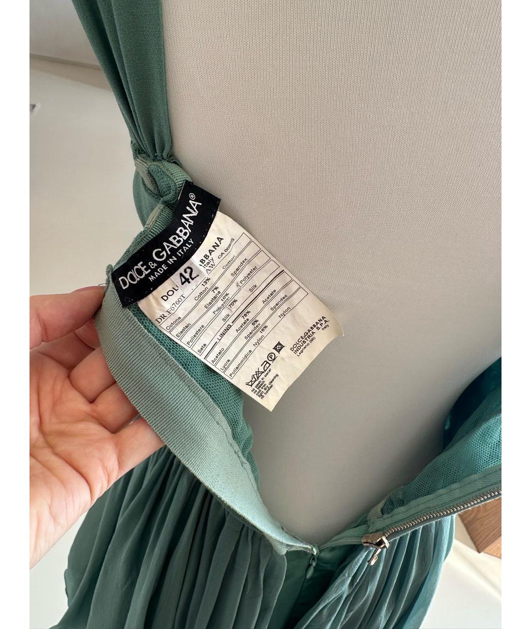 DOLCE&GABBANA Зеленые шелковое коктейльное платье, фото 8
