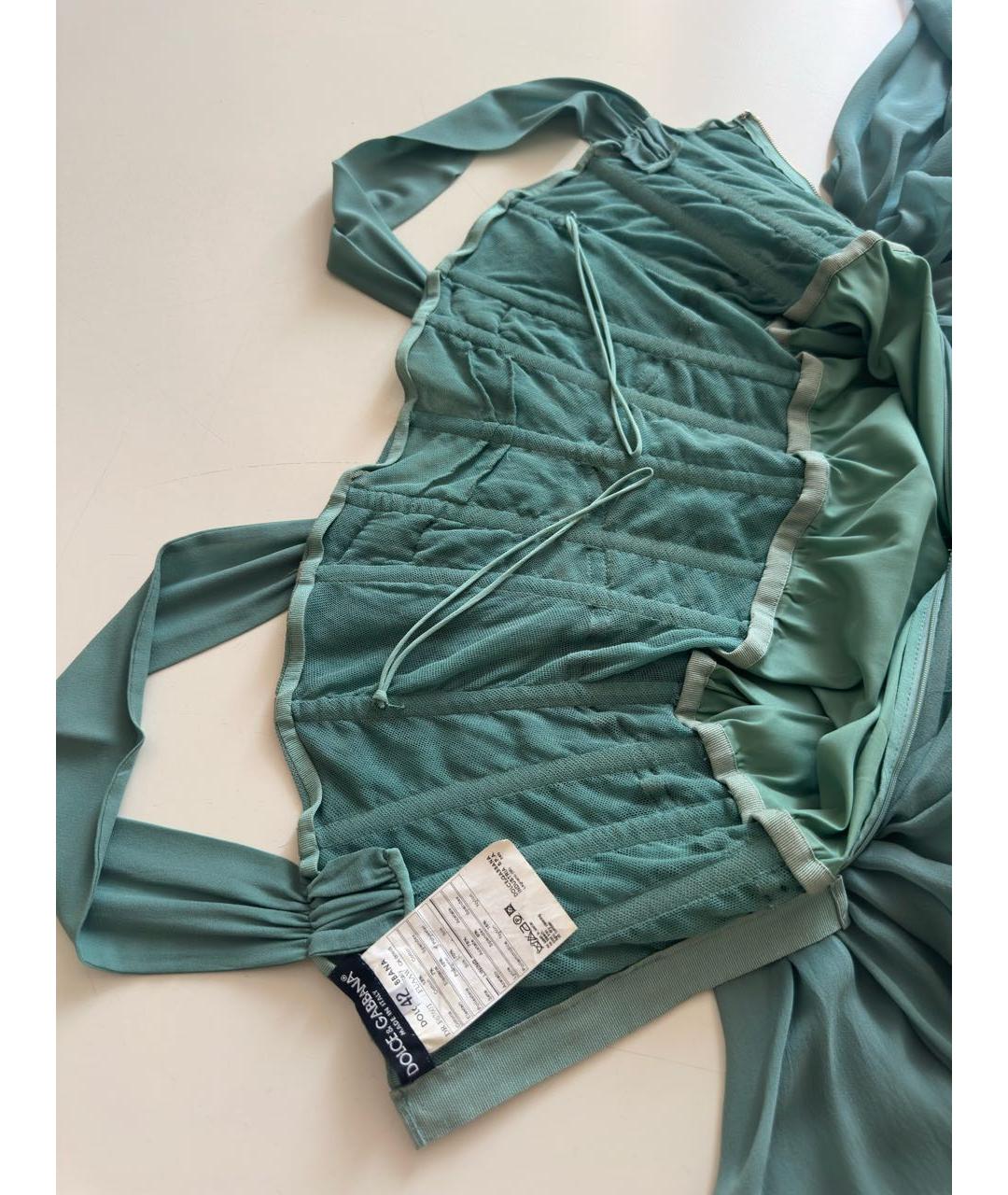 DOLCE&GABBANA Зеленые шелковое коктейльное платье, фото 3