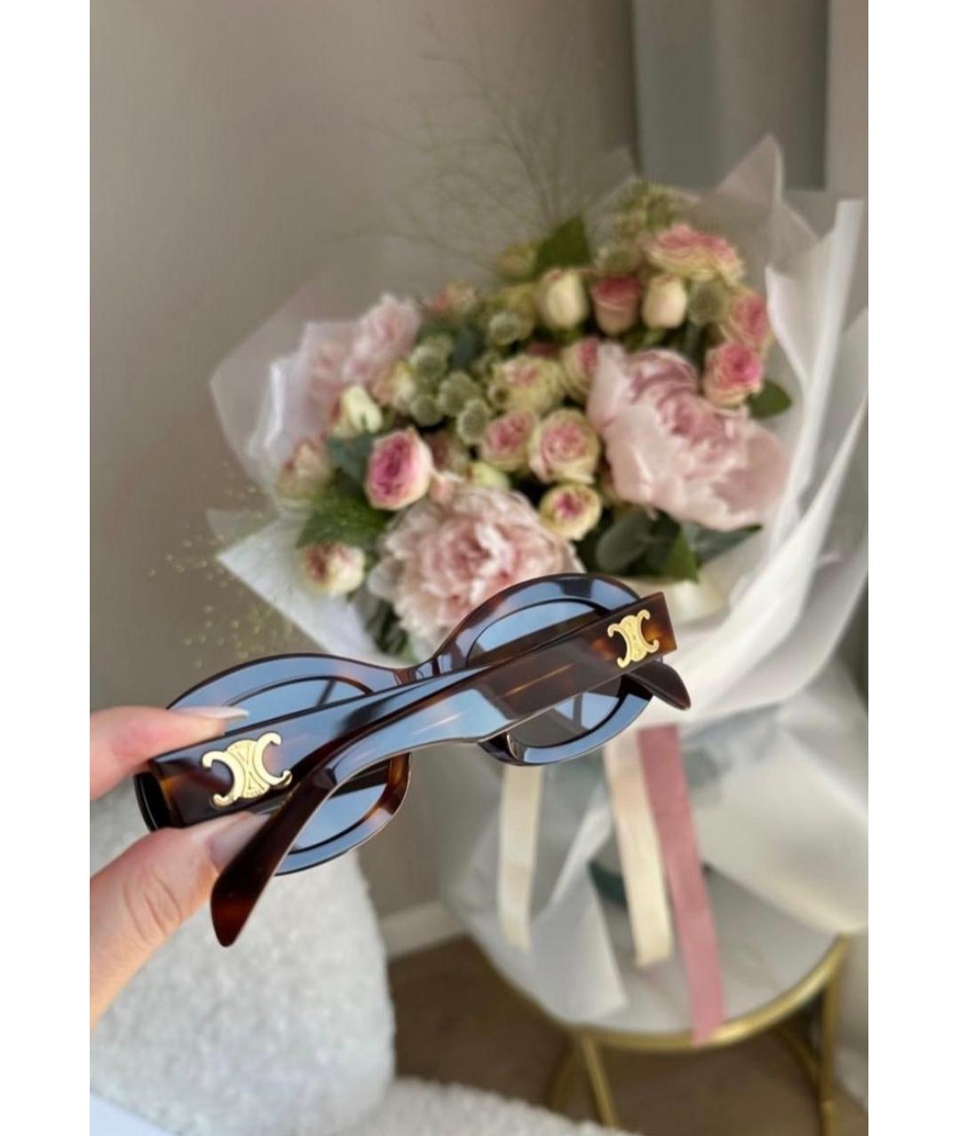 CELINE Коричневые пластиковые солнцезащитные очки, фото 6