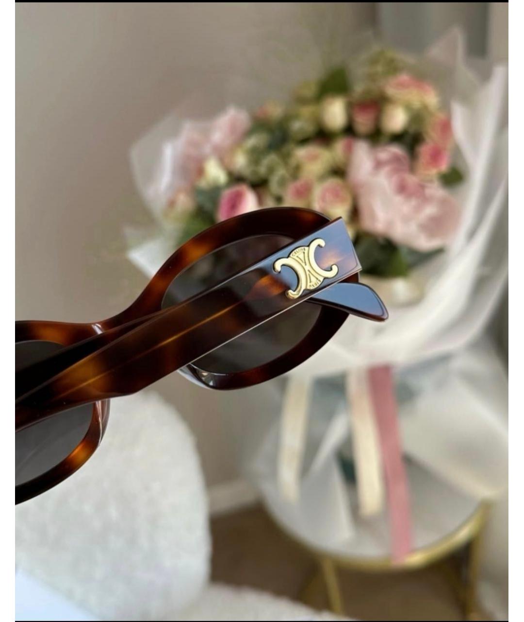 CELINE Коричневые пластиковые солнцезащитные очки, фото 5