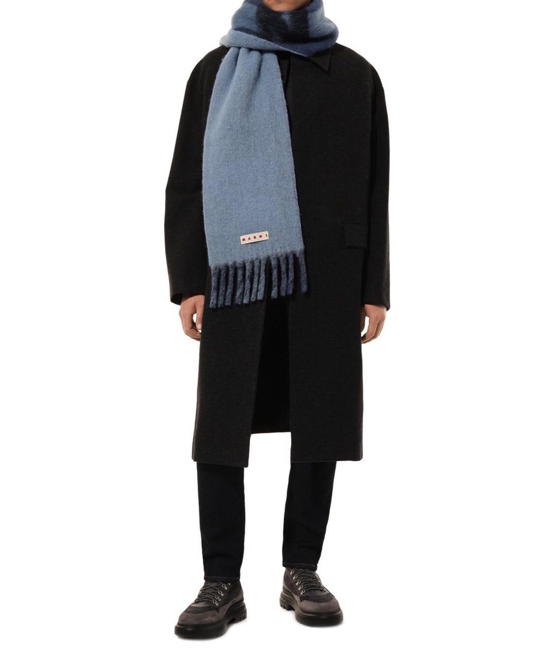 MARNI Синий шерстяной шарф, фото 4