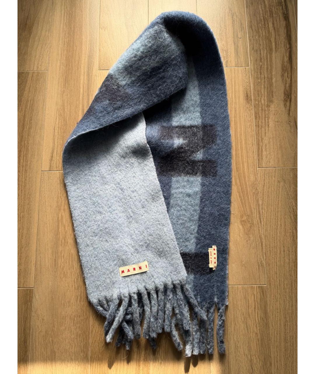 MARNI Синий шерстяной шарф, фото 5