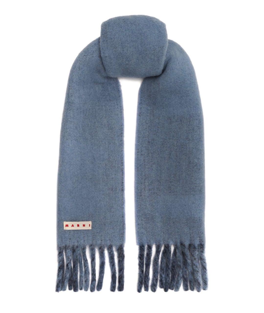 MARNI Синий шерстяной шарф, фото 1