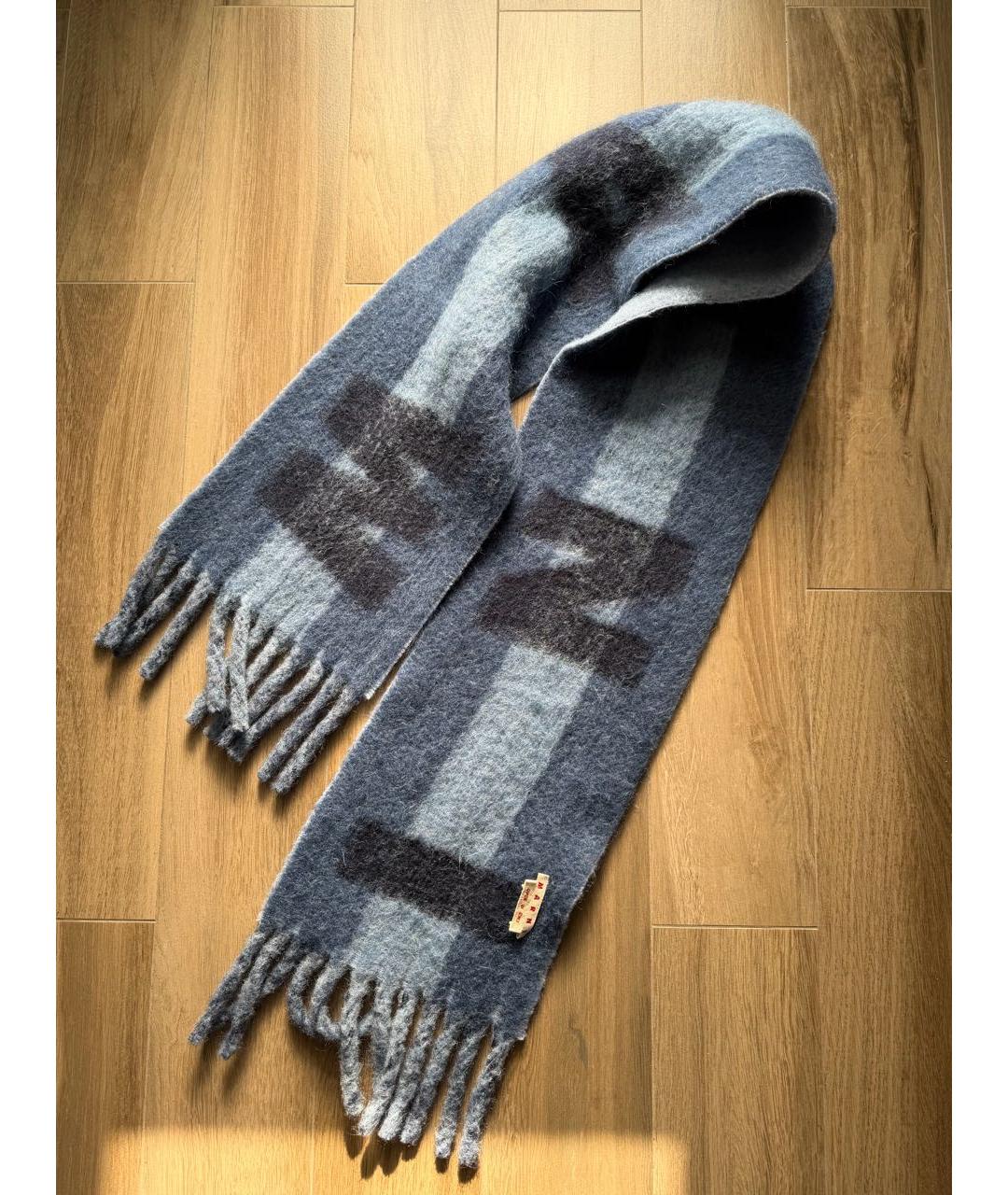 MARNI Синий шерстяной шарф, фото 7