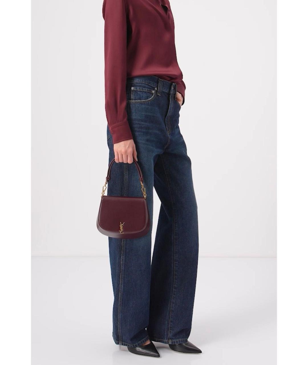 SAINT LAURENT Бордовая кожаная сумка с короткими ручками, фото 2