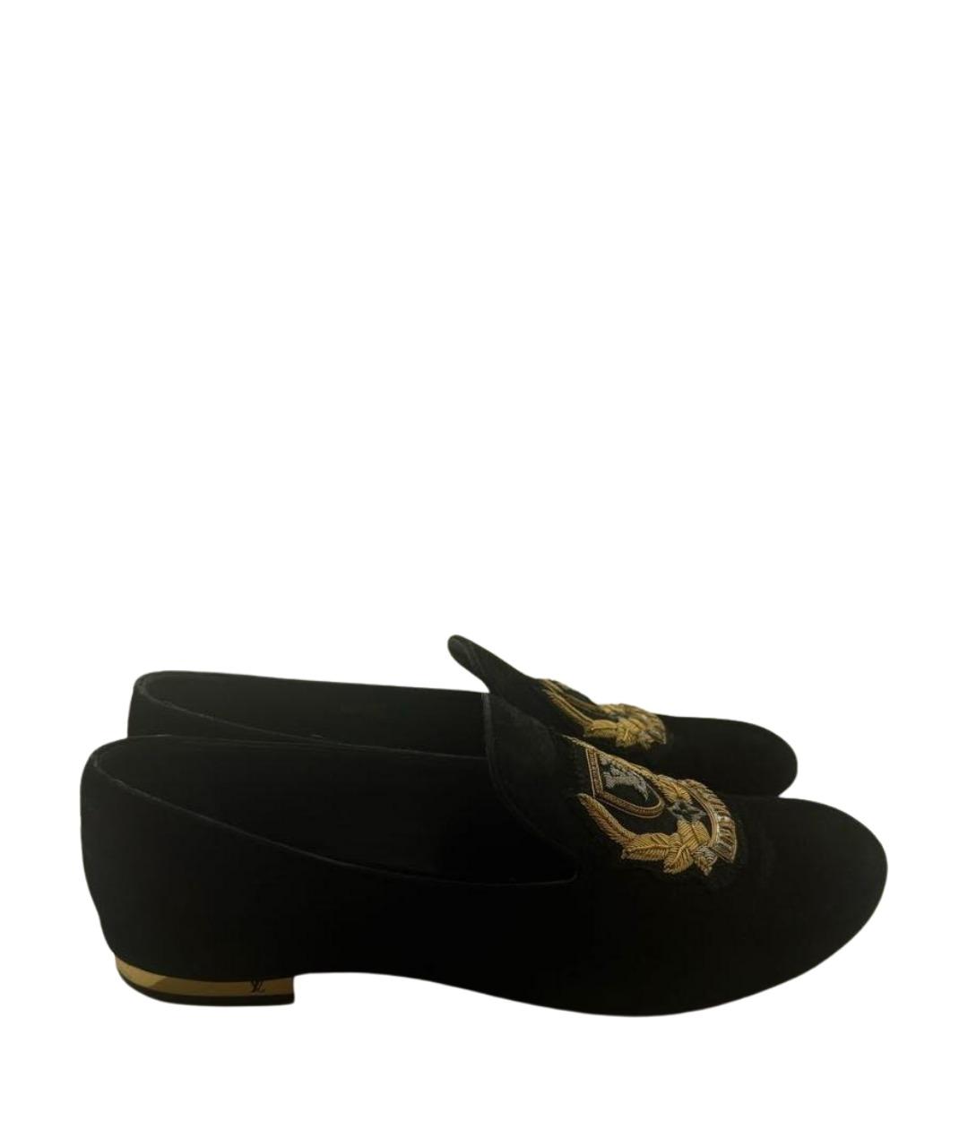 LOUIS VUITTON Черные замшевые лоферы, фото 1