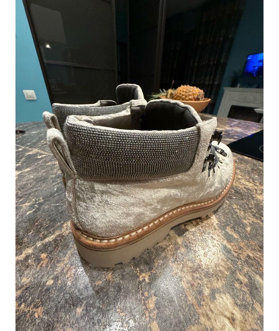 BRUNELLO CUCINELLI Бежевые кожаные ботинки, фото 7