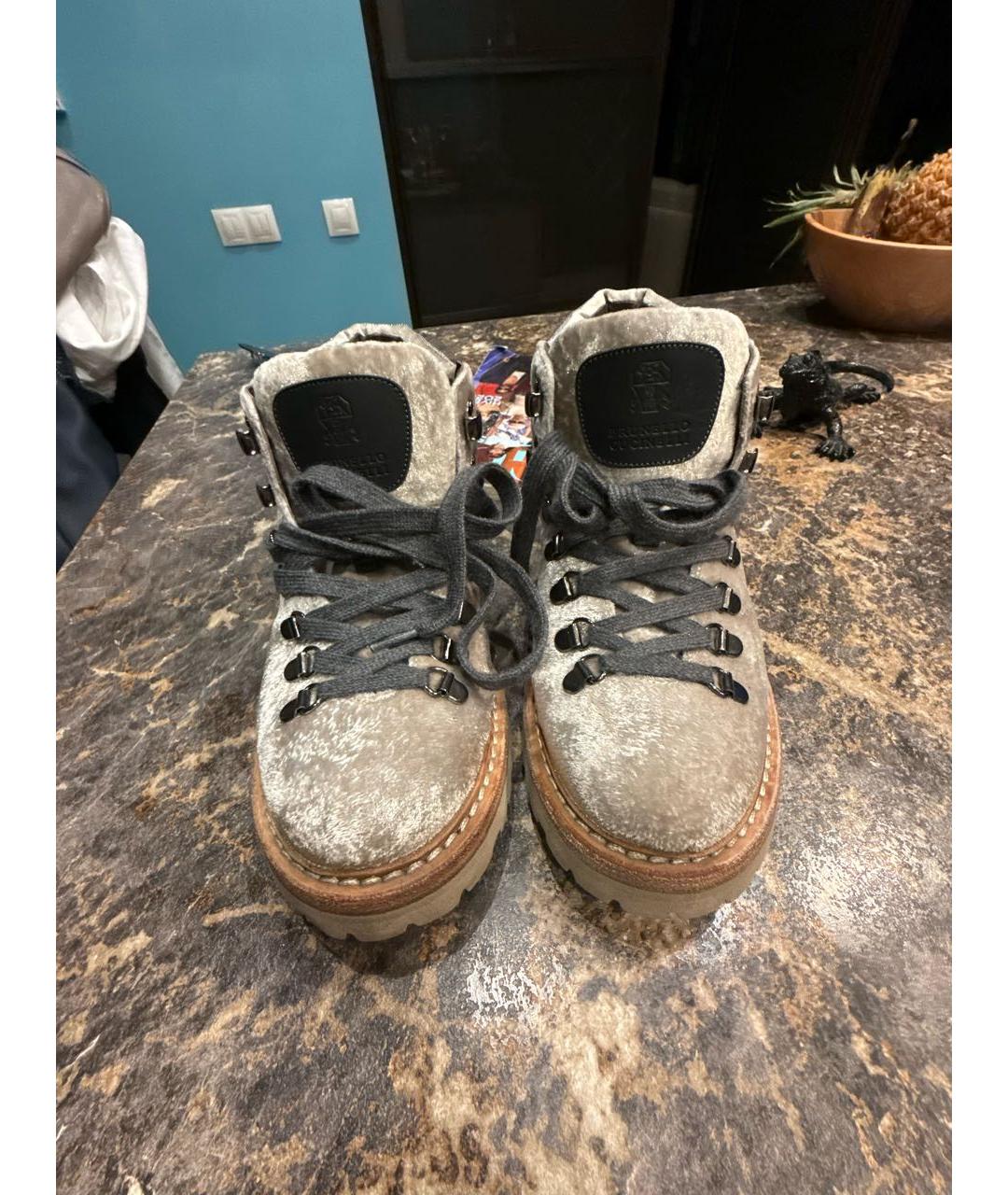 BRUNELLO CUCINELLI Бежевые кожаные ботинки, фото 2