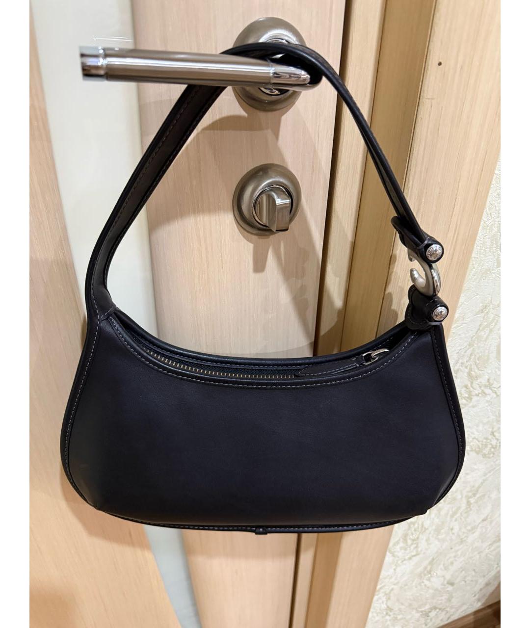 COACH Черная кожаная сумка с короткими ручками, фото 8