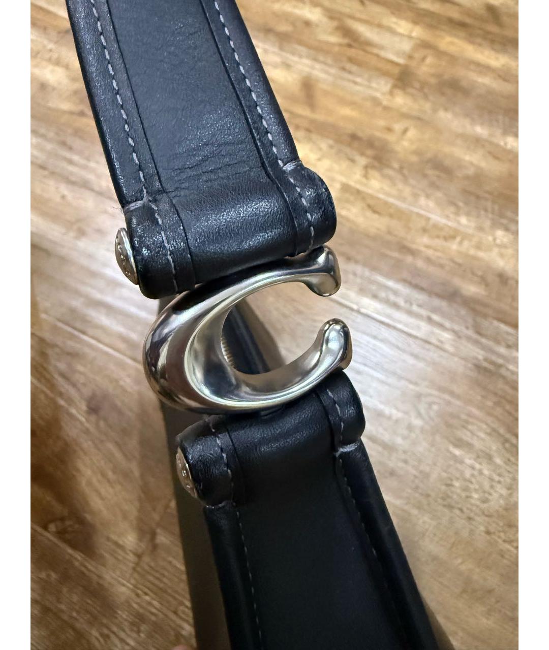 COACH Черная кожаная сумка с короткими ручками, фото 7