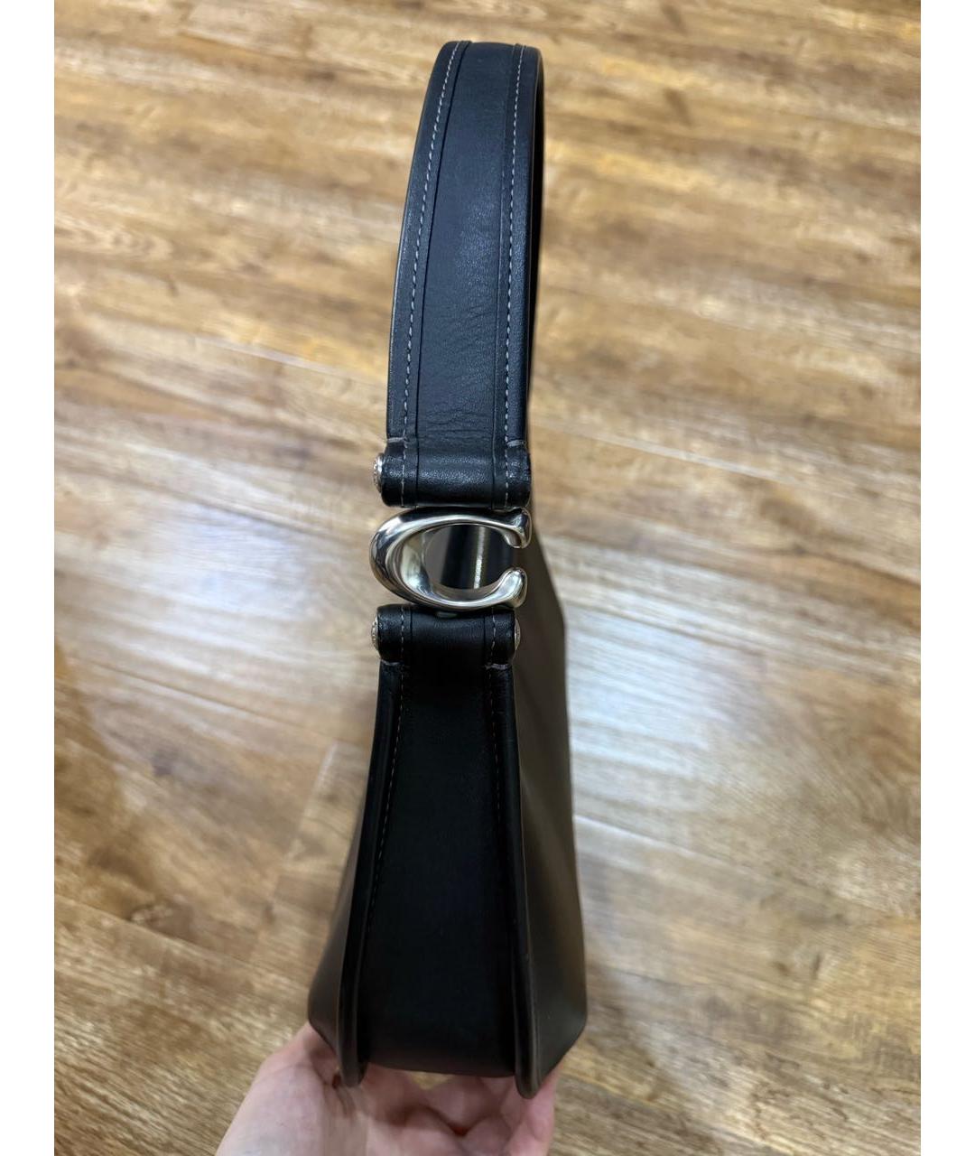 COACH Черная кожаная сумка с короткими ручками, фото 6