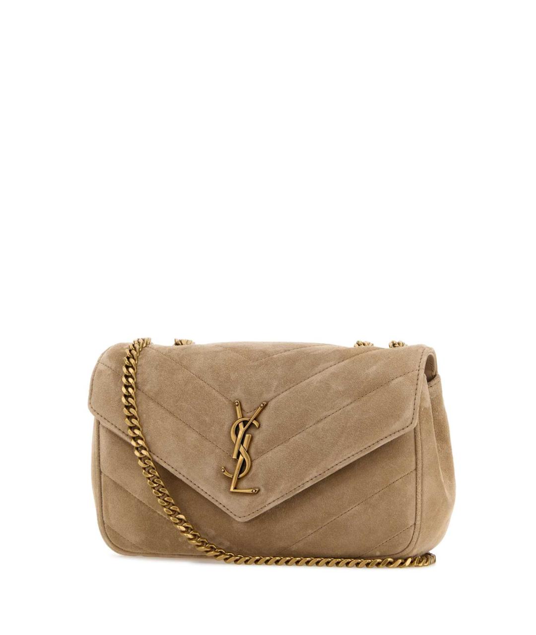 SAINT LAURENT Бежевая замшевая сумка через плечо, фото 2