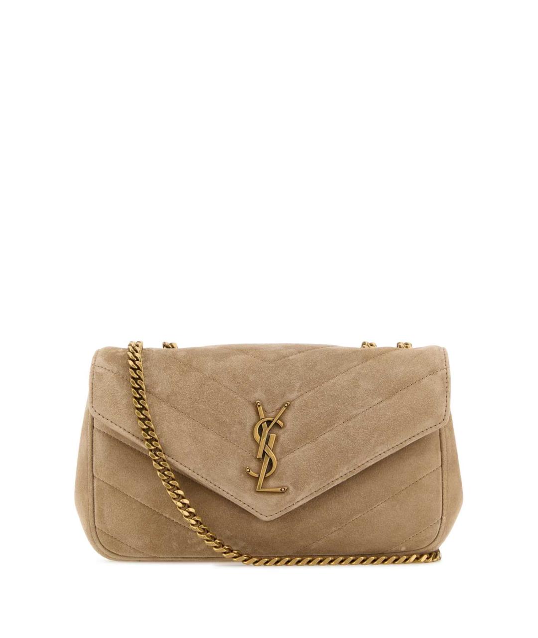 SAINT LAURENT Бежевая замшевая сумка через плечо, фото 1