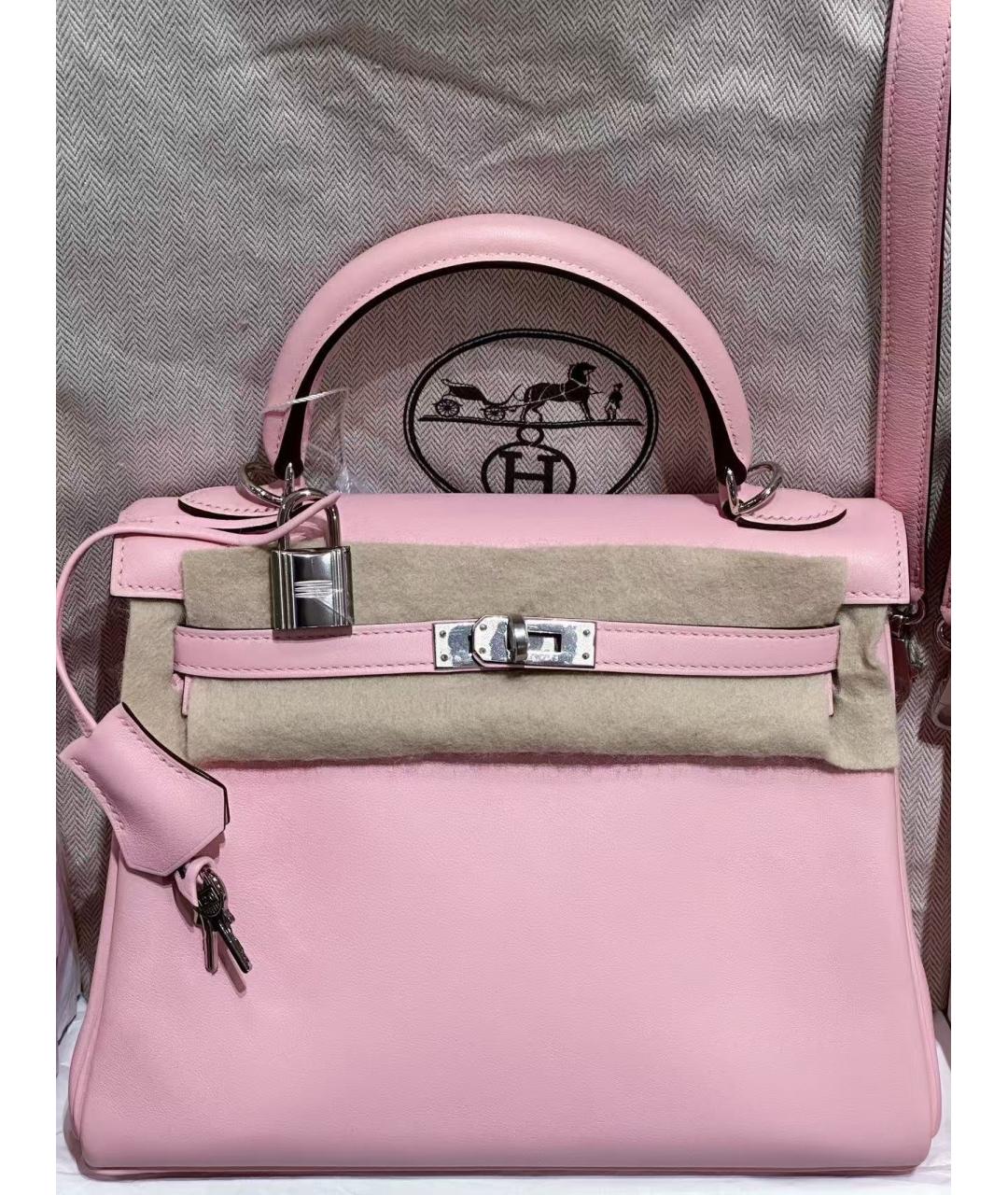 HERMES Розовая кожаная сумка с короткими ручками, фото 5