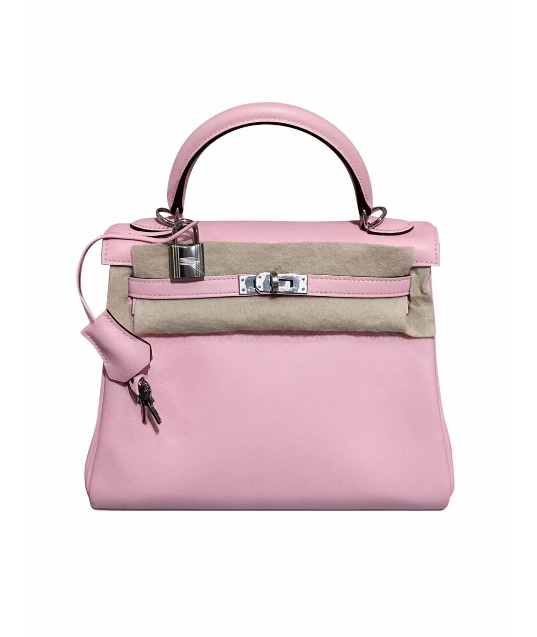HERMES Розовая кожаная сумка с короткими ручками, фото 1