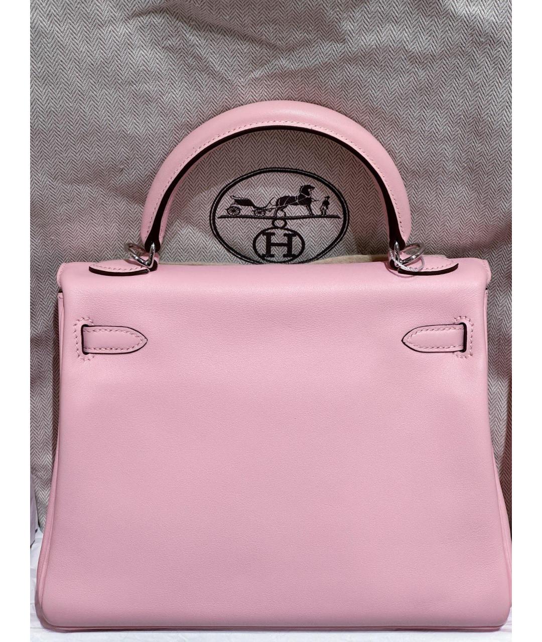 HERMES Розовая кожаная сумка с короткими ручками, фото 4