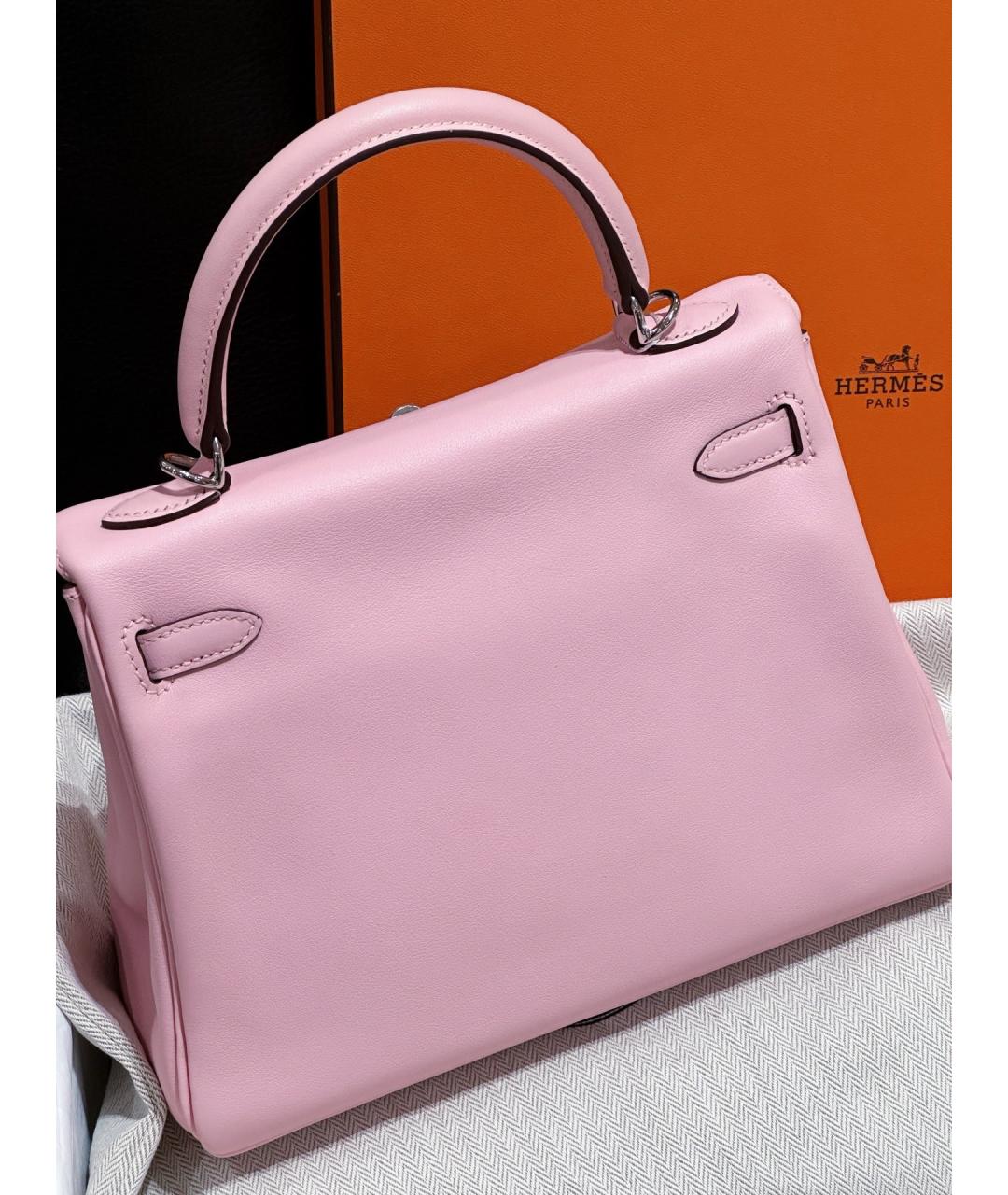 HERMES Розовая кожаная сумка с короткими ручками, фото 3