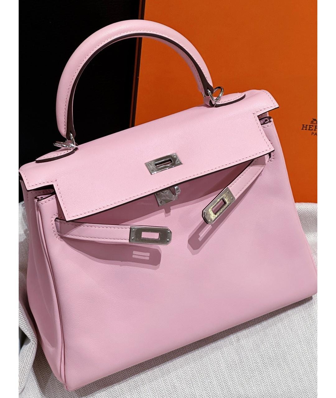 HERMES Розовая кожаная сумка с короткими ручками, фото 2