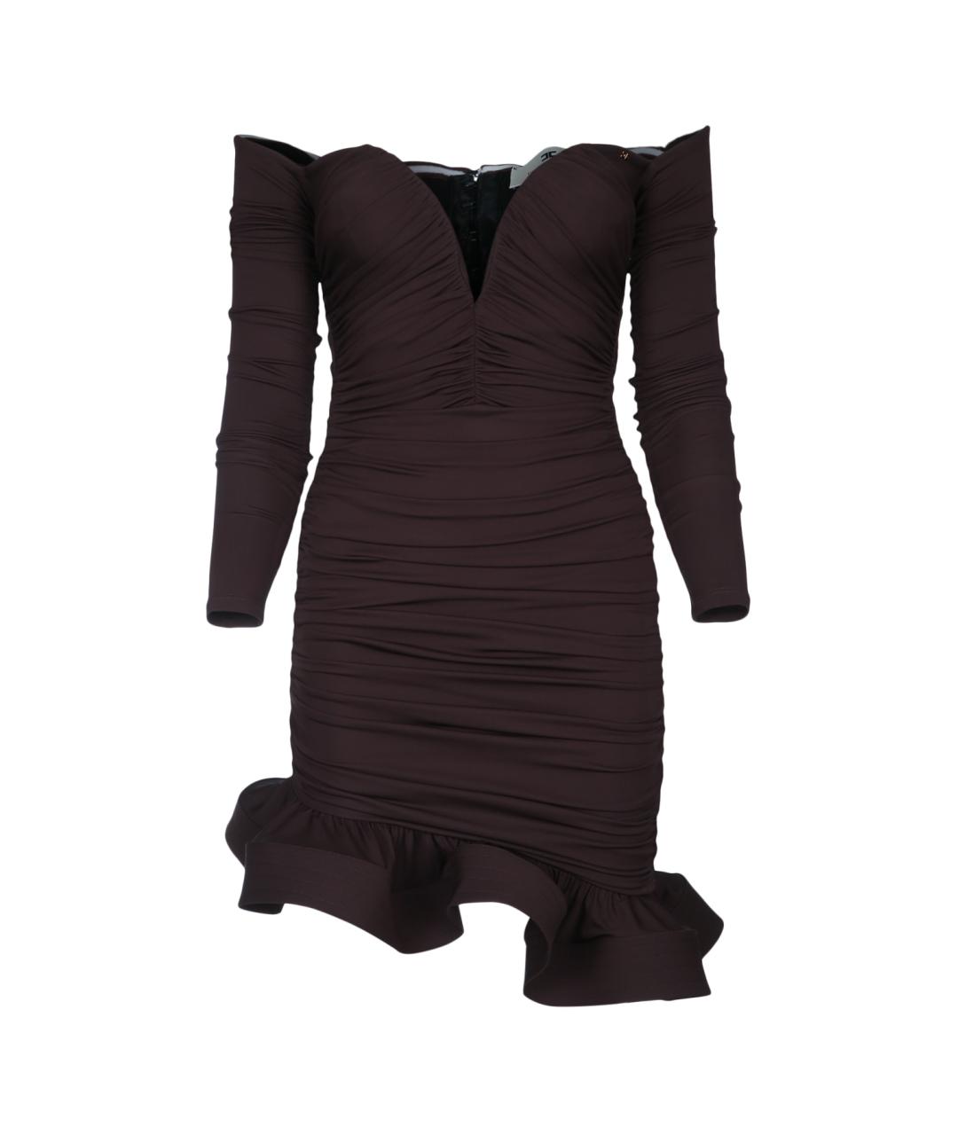 ELISABETTA FRANCHI Коричневое вискозное коктейльное платье, фото 1