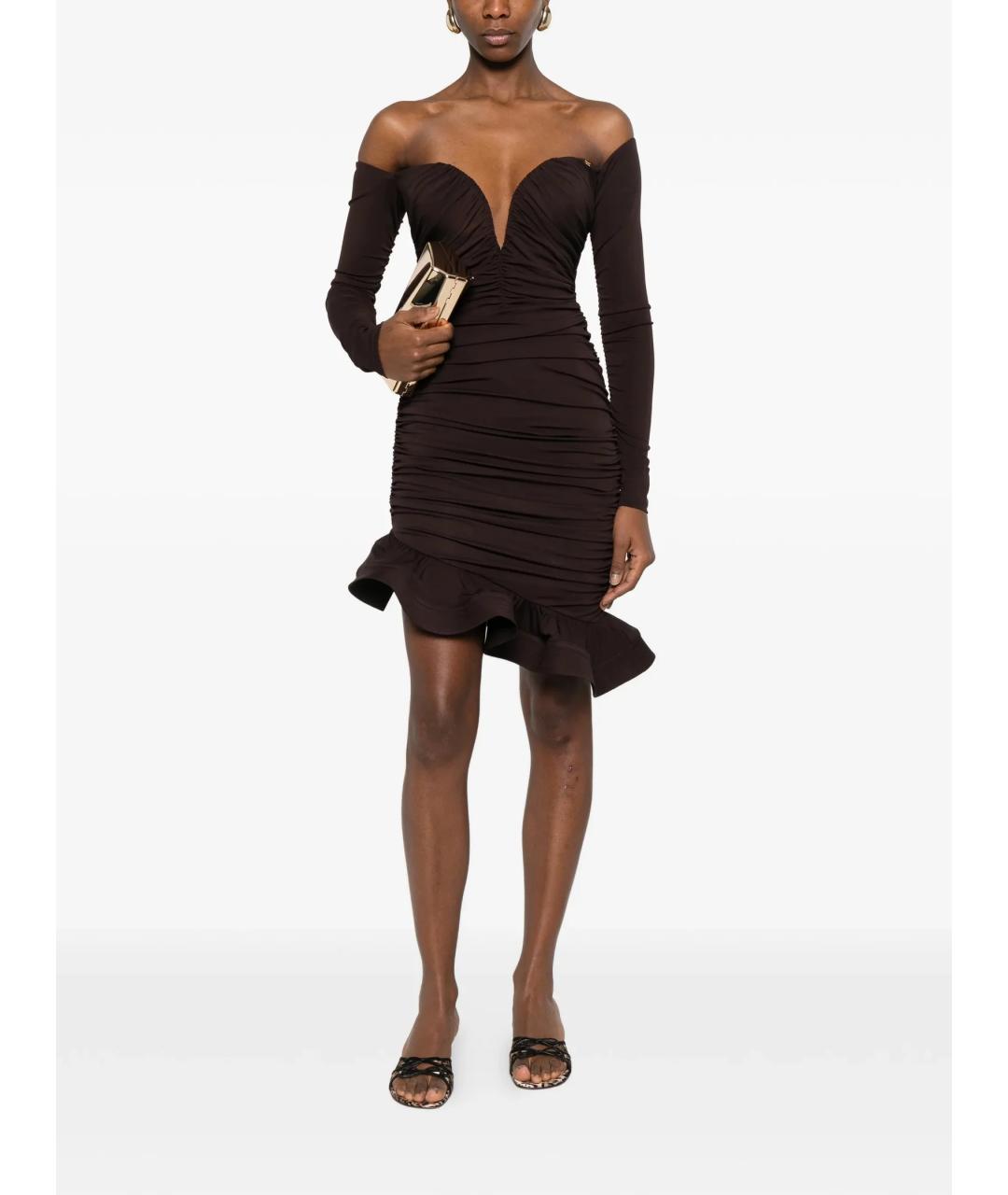 ELISABETTA FRANCHI Коричневое вискозное коктейльное платье, фото 3