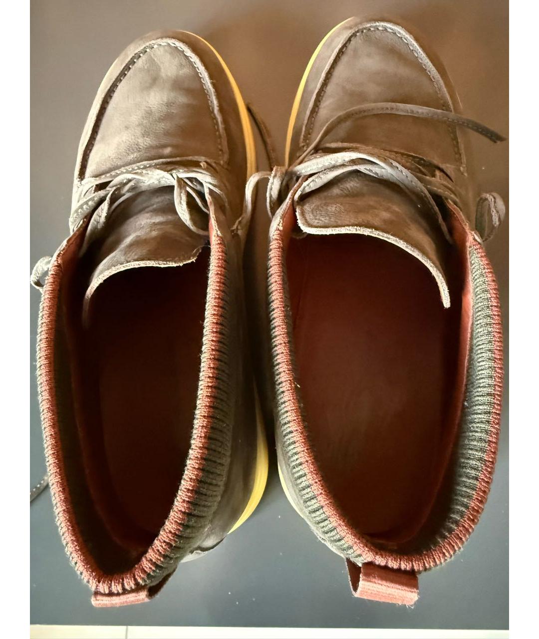 LORO PIANA Коричневые нубуковые низкие ботинки, фото 3