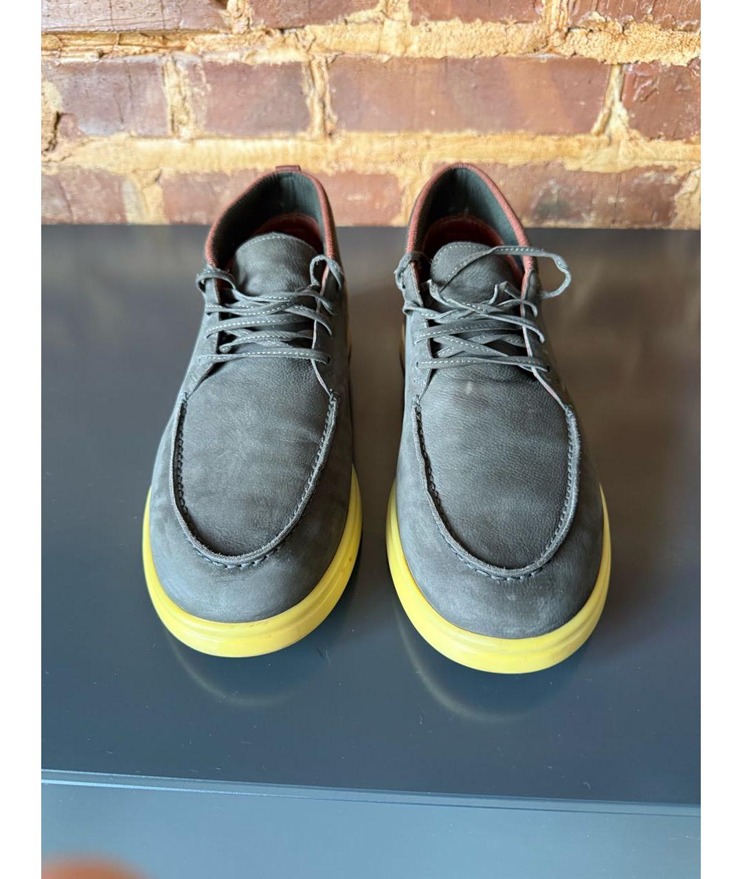 LORO PIANA Коричневые нубуковые низкие ботинки, фото 2