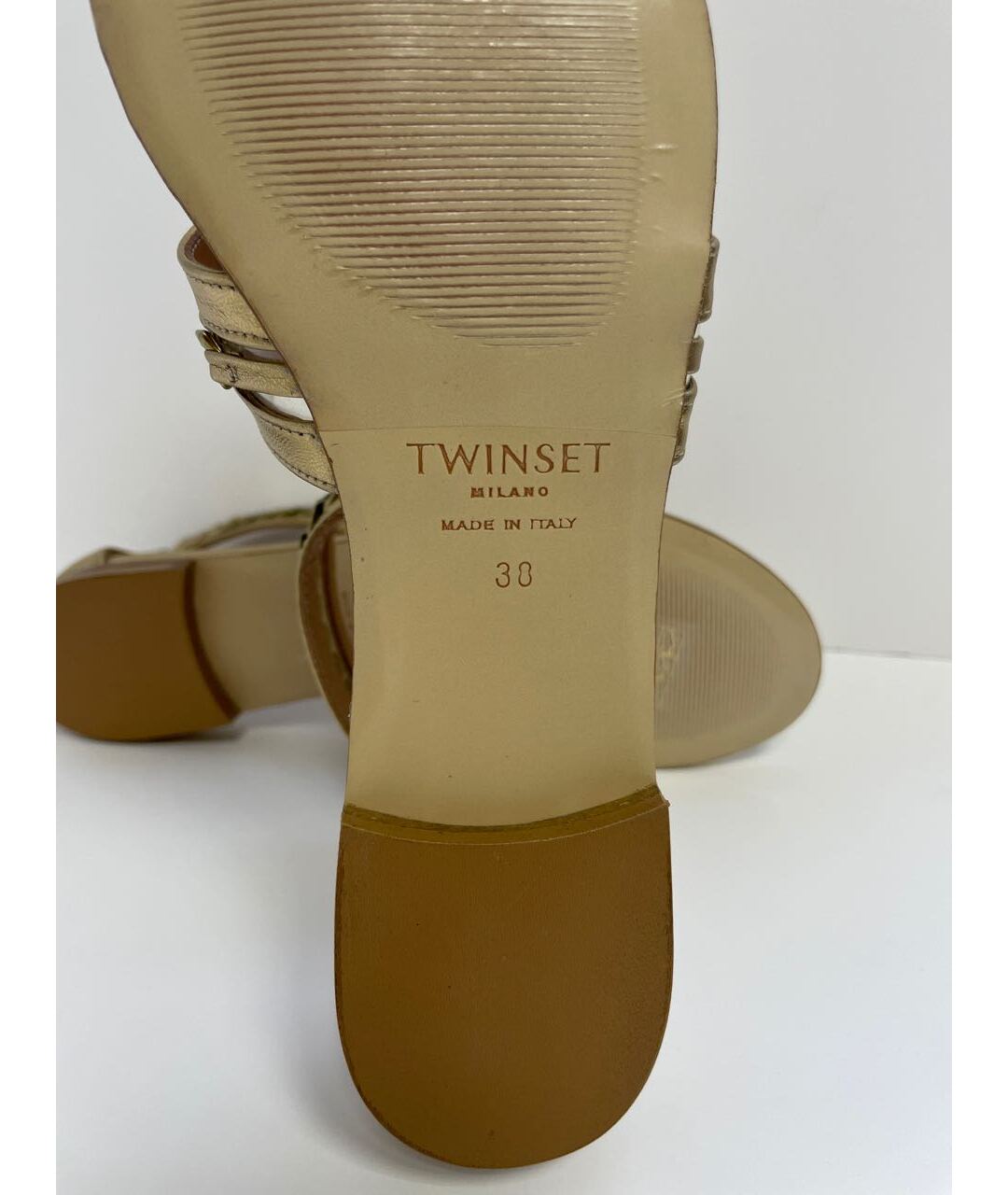 TWIN-SET Золотые кожаные босоножки, фото 7