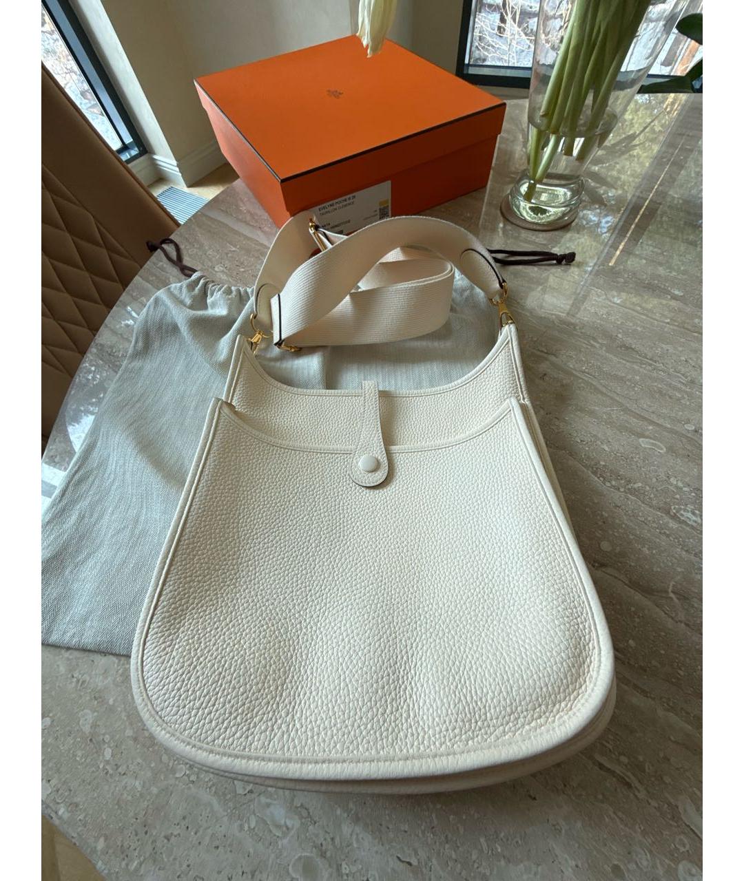 HERMES Белая кожаная сумка через плечо, фото 3