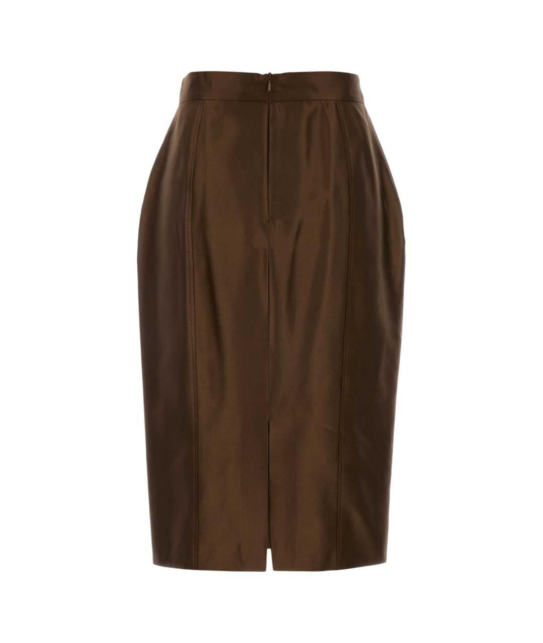 MAX MARA STUDIO Коричневая хлопковая юбка миди, фото 2
