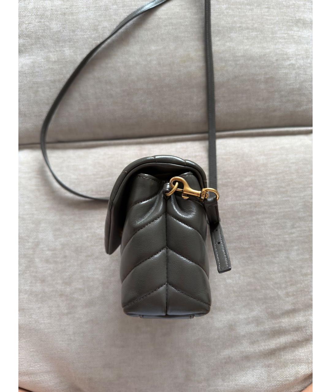 SAINT LAURENT Хаки кожаная сумка через плечо, фото 2